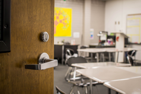 Open door leading into classroom