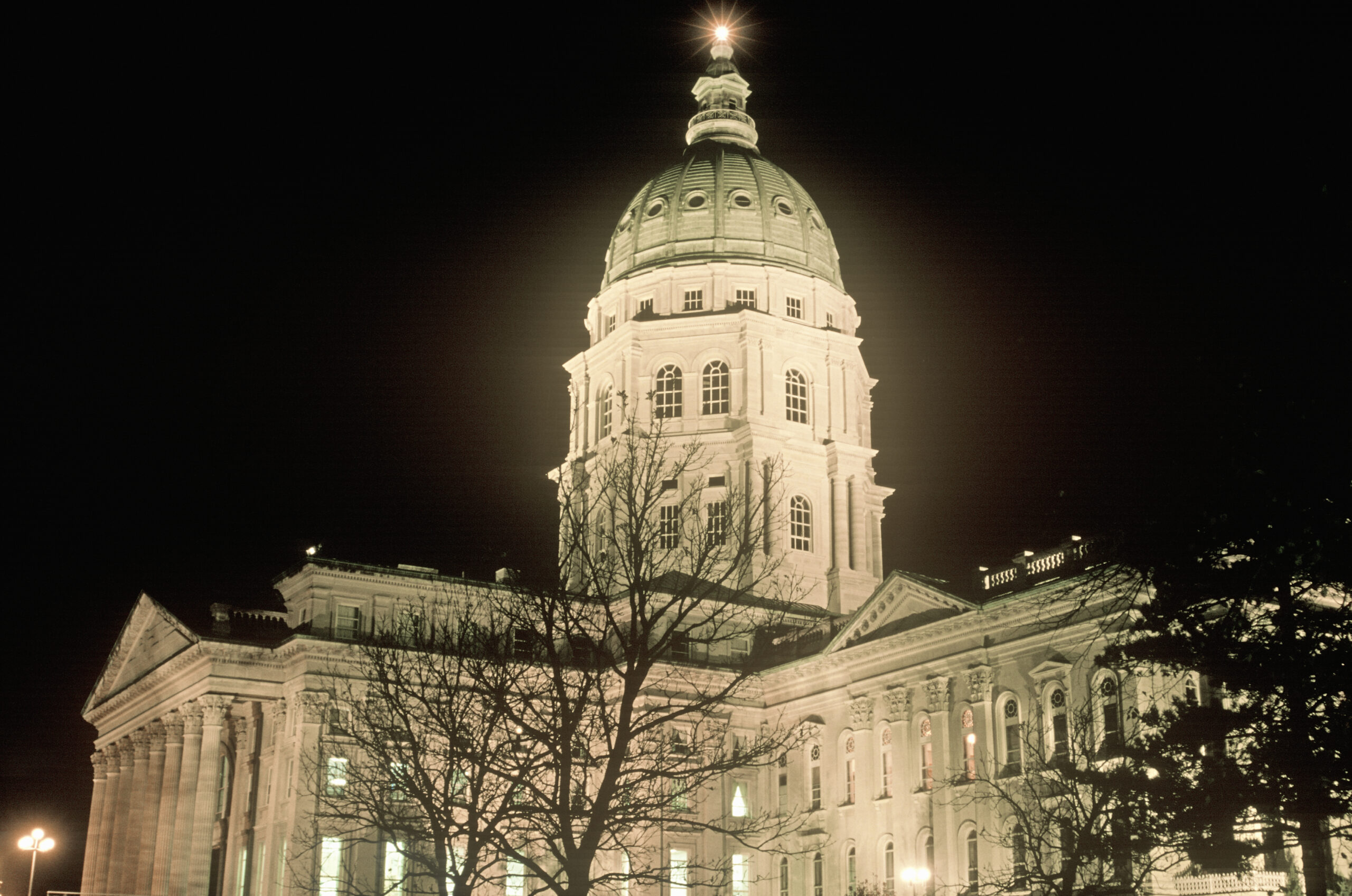 Kansas statehouse at night